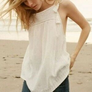 DOEN Yucca Embroidered Eyelet Lace White Tank Top Tassels Medium